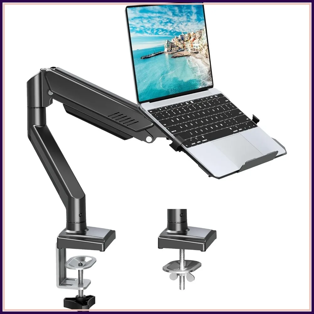 

2-in-1 Laptop Stand & Monitor Mount, Holds 2.2-22lbs, Adjustable Arm for Max 17" Notebook & 32" Monitor, Desk Clamp/Grommet