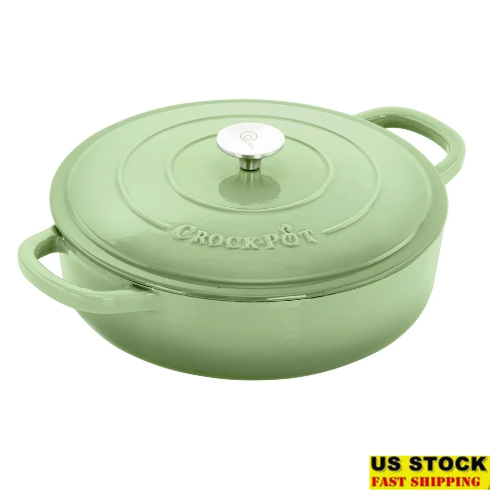 

5qt Round Enameled Cast Iron Braiser Pan Nonstick Oven Safe Heat Retaining Kitchen Cookware Versatile Cooking Essential