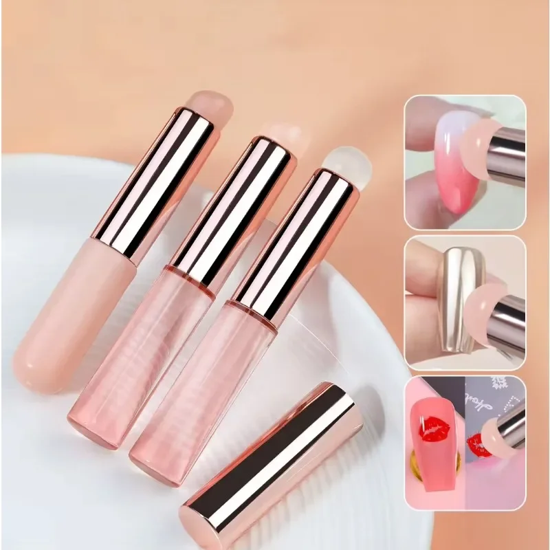 Mini herramienta de maquillaje portátil multiusos, cepillo de labios de cabeza redonda con tapa para aplicador de lápiz labial y corrector, silicona