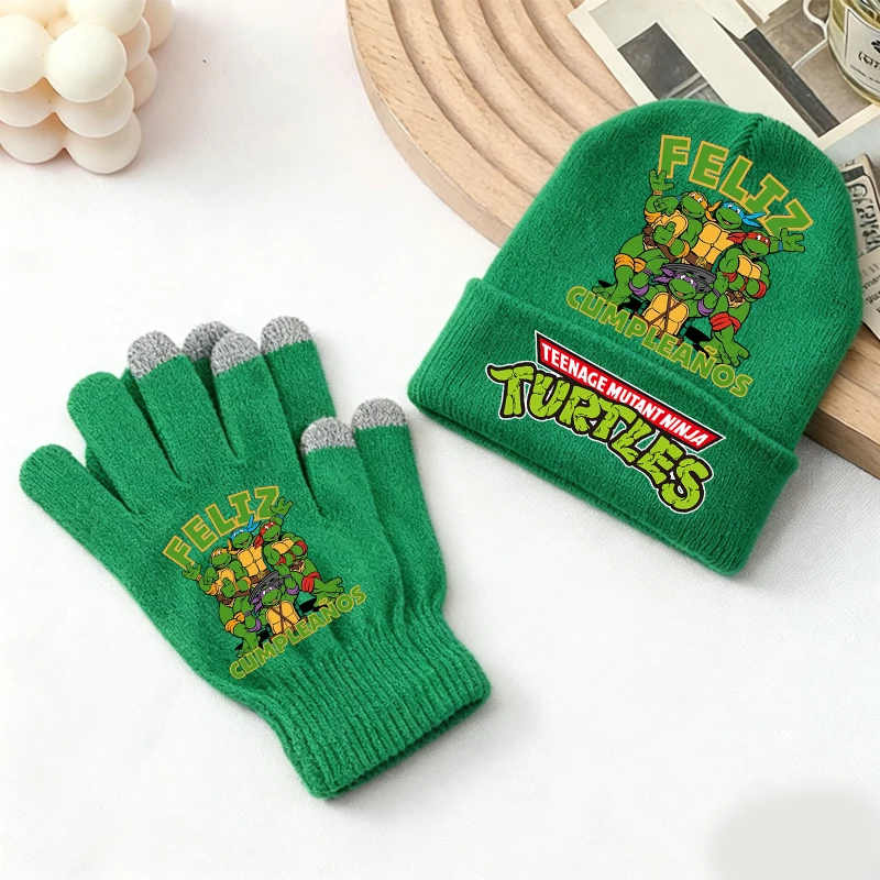 Gorro y Guantes Tejidos de las Tortugas Ninja para Adolescentes, Gorro de Punto de Anime para Niños, Guantes de Invierno Cálidos, Gorros y Manoplas para Niños, Regalo Infantil