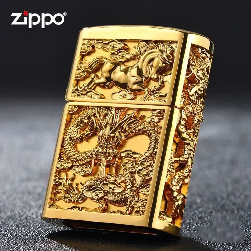Zippo Feuerzeug Golden Copper Stark wie ein Pferd, leidenschaftlich wie ein Drache Winddichte Kollektion in Box