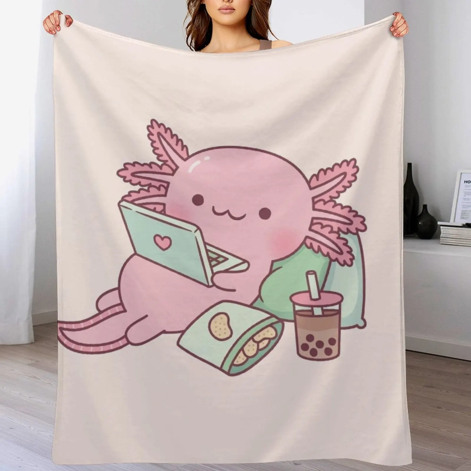 

Cute Chilling Axolotl Throw Blanket Thermal anime Blankets For Sofas Blankets