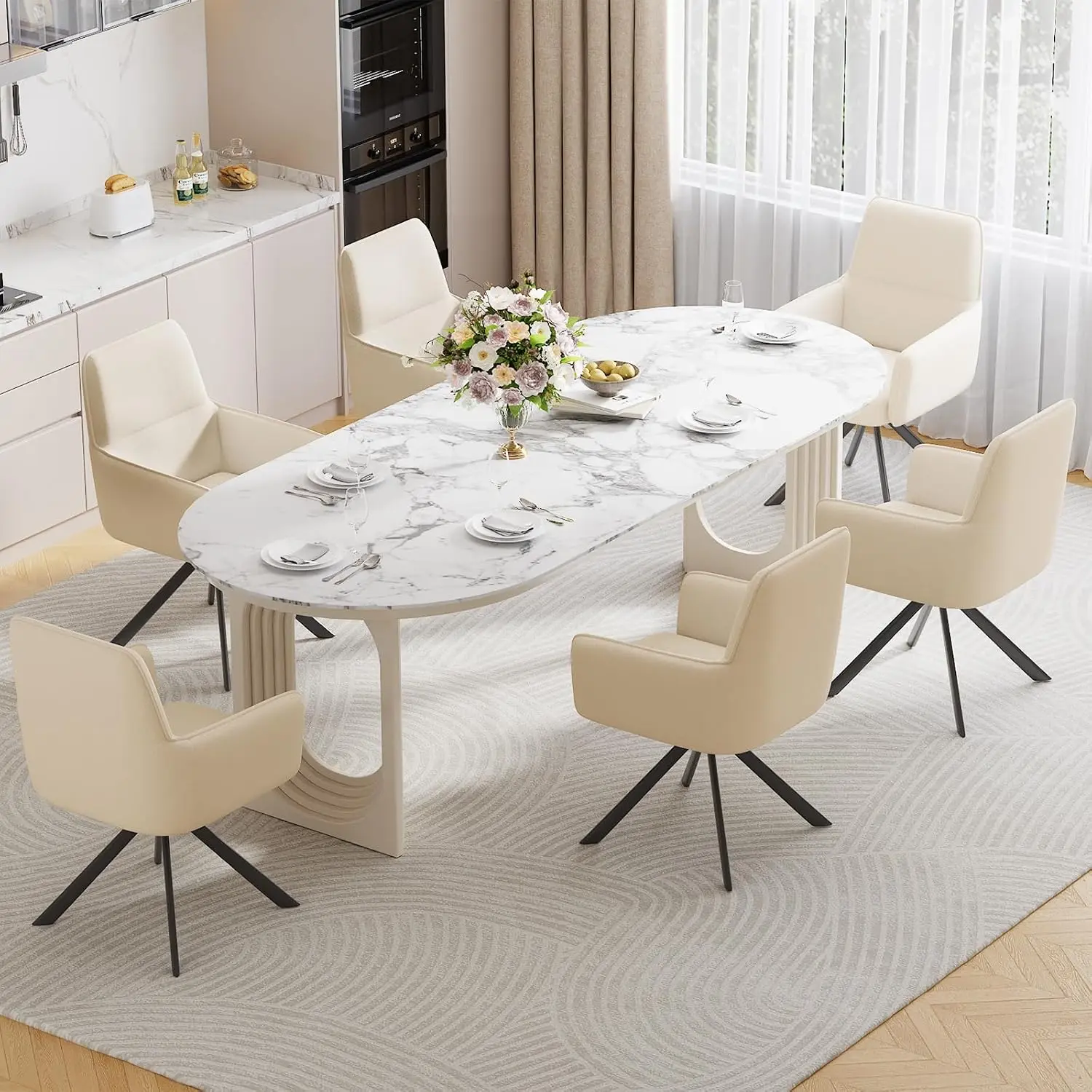 Swivel Dining Chairs Set of 6 with Thicken Cushion & Metal Legs, 360° Rotation for Dining Room Kitchen Bedroom, Customized