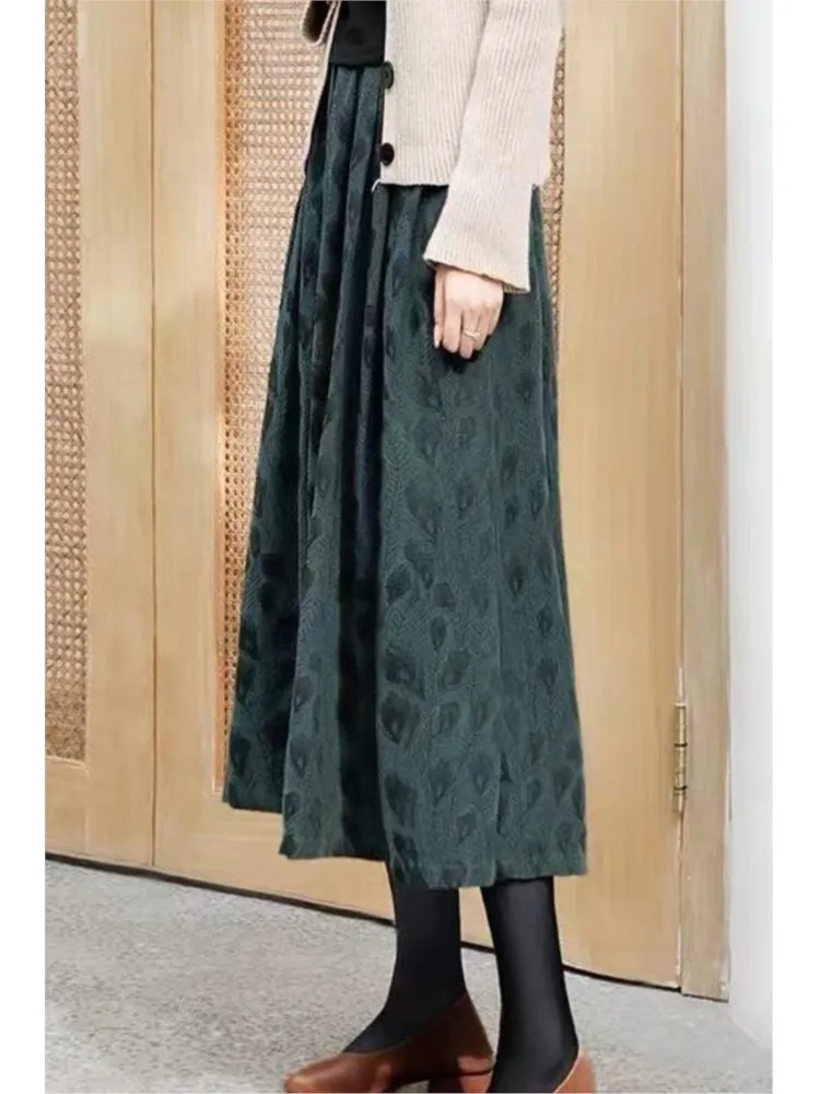 الربيع الصيف مرونة عالية الخصر تنورة خضراء المرأة الأزهار طباعة موديس فضفاضة طويلة السيدات التنانير امرأة عادية #6