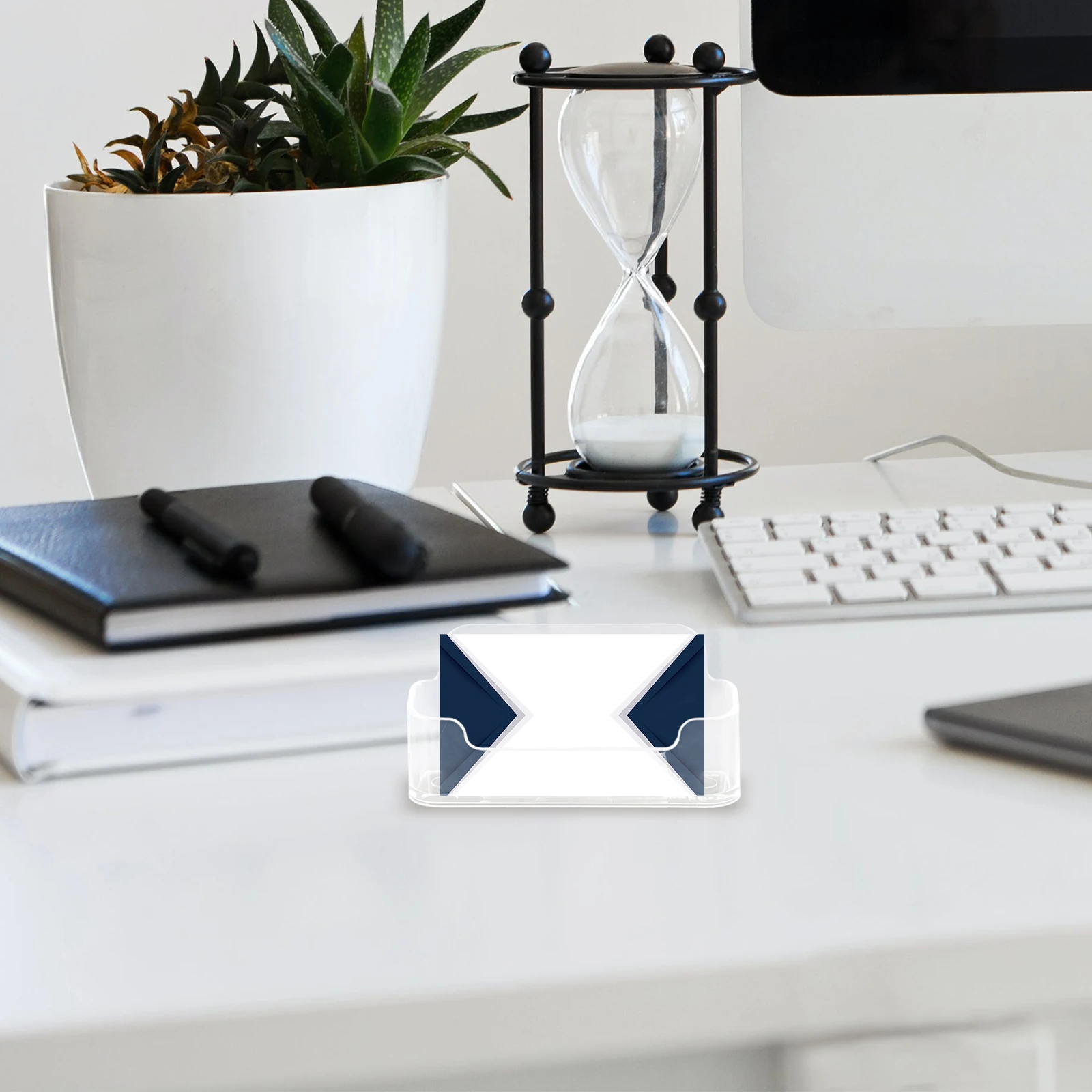 

4pcs Transparent Business Card Holder Clear PC Display Case for Office Vendor Booth Supplies Storage Stand Name