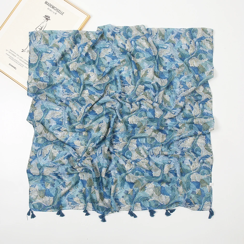 Bohemia Katoenen Viscose Hijab Sjaals Met Bloemenprint Lange Sjaals Dames Sjaal Elegante Etnische Strandstola Halsdoek 185*90Cm