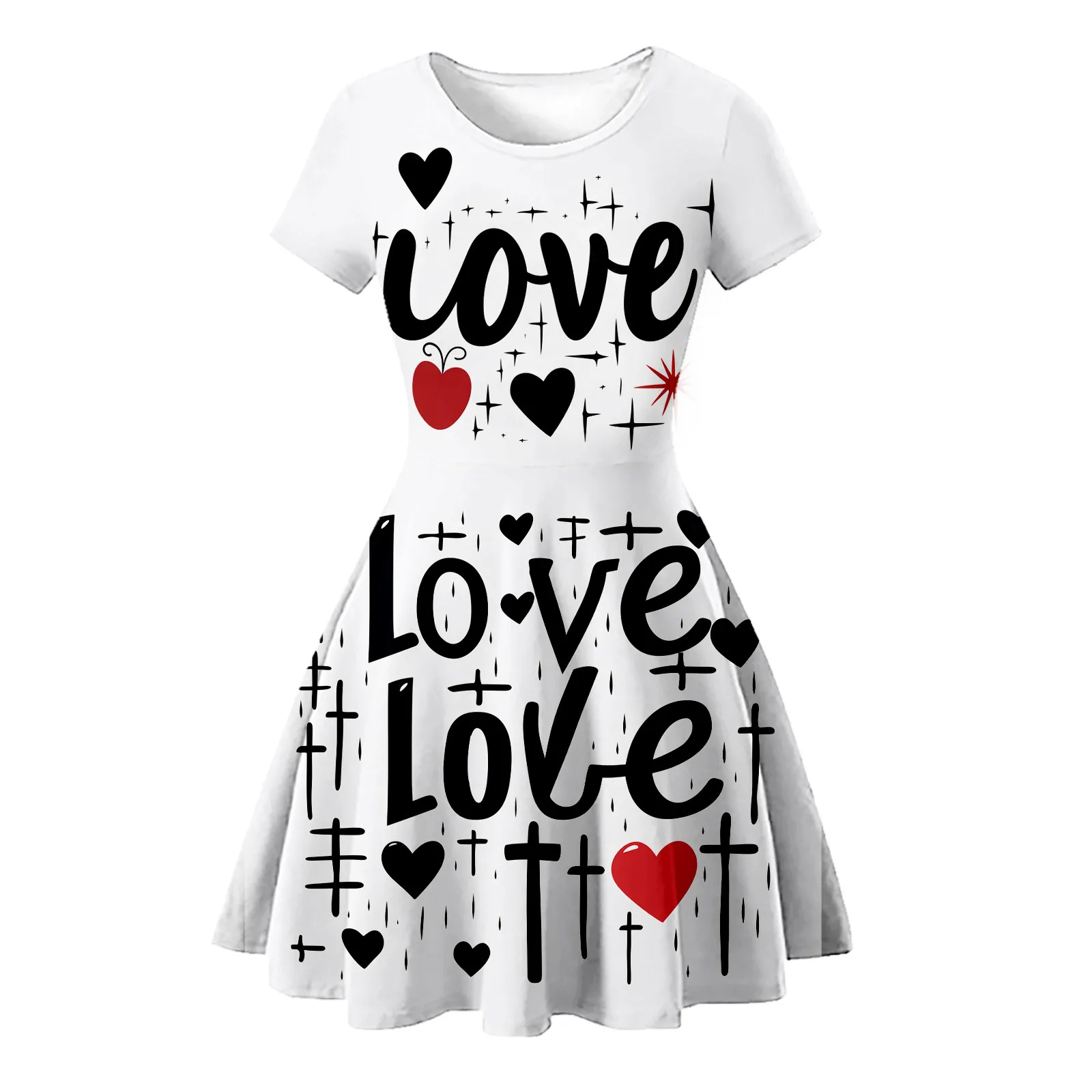 

Valentine's Day Baby Girls Dresses Short Sleeve Letter Love Prints Infant Cute Birthday Party Princess Dress Children Clothes