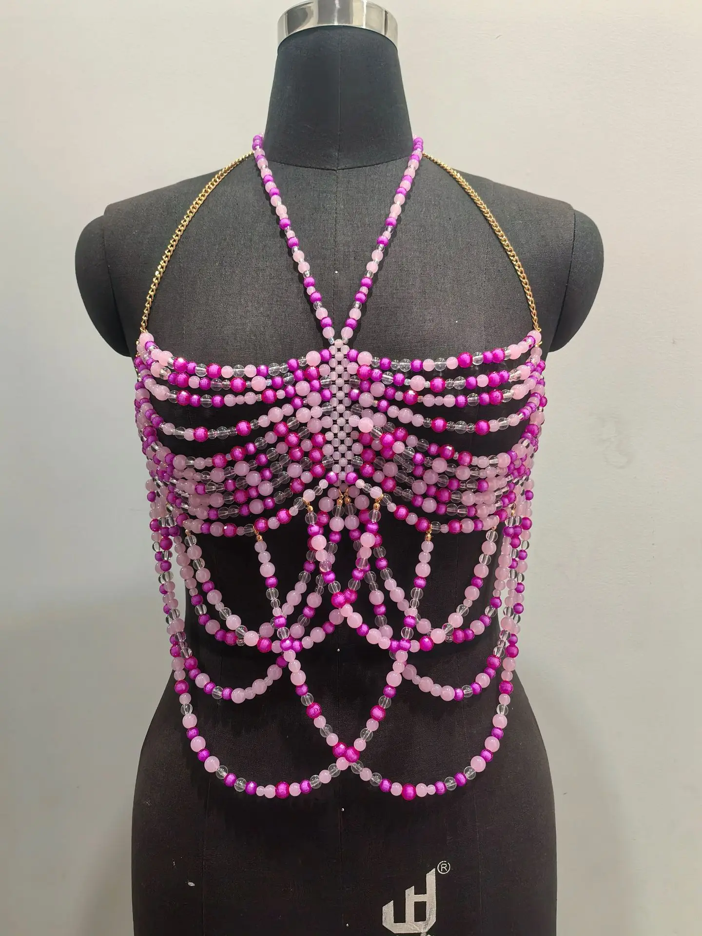 Handmade Colorful Bead Top, Spicy Girl, Color Matching Bead Vest, Fashionable And Sexy Necklace, Chest Chain, Integrated Chain