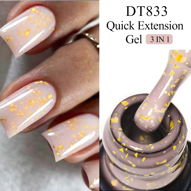 

MEET ACROSS 7ML Gold Foils Glitter Quick Extension Gel Nail Polish Long Lasting Rubber Base Gel Nail Art UV Glue Builder Gel