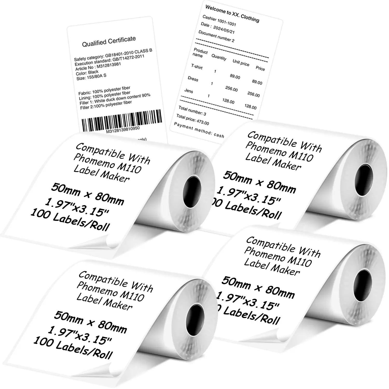 Thermal Labels M110/M221/M220/M120/M200 Label Printer 1.97''x3.15''(50x80mm) for Barcode/Address/Mailing/Logo/Business/Home Tag