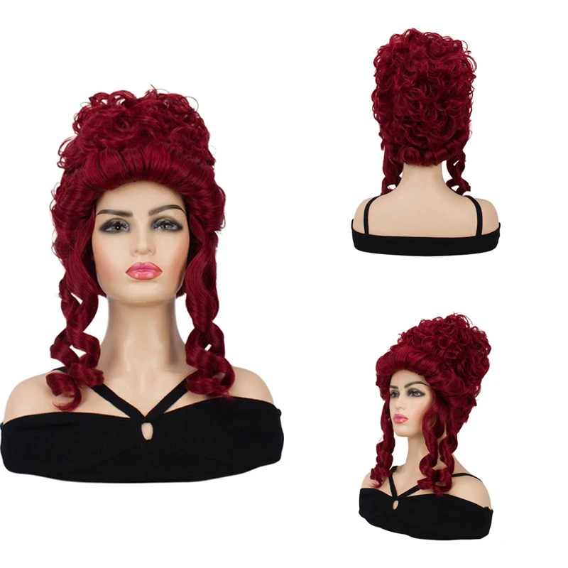 

Burgundy Vintage Curly Wig Renaissance Queen Cosplay Heat Resistant Synthetic Hair for Stage Performance Halloween Comic Con