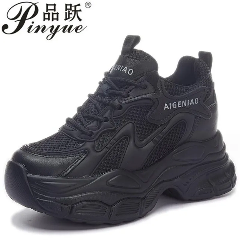 8CM High Heels dermis Autumn Chunky Sneakers Women Platform Sports Breathable Mesh Shoes Woman Lace-up Thick Bottom Dad Shoes 39