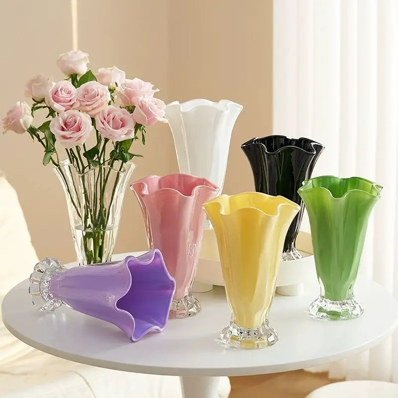 

French Candy Color Vases Ornament Living Room Glass Flower Device Dining Table Flower Arrangement Art Decoration