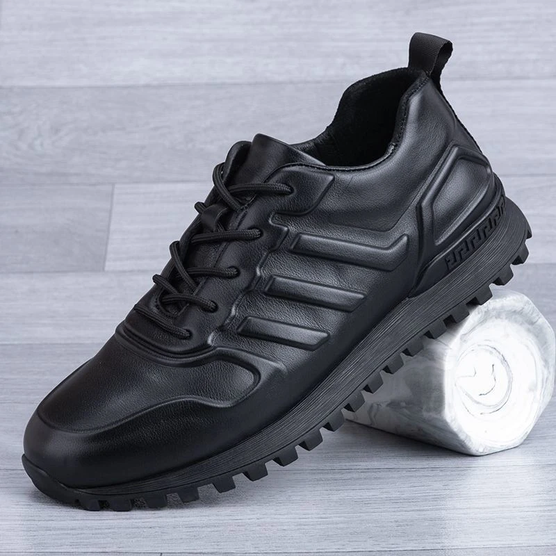 Genuine Leather Shoes Men Thick Bottom Top Layer Cowhide Trekking Running Sneaker Soft Outdoor Hollow Out Breathable Size 37 45