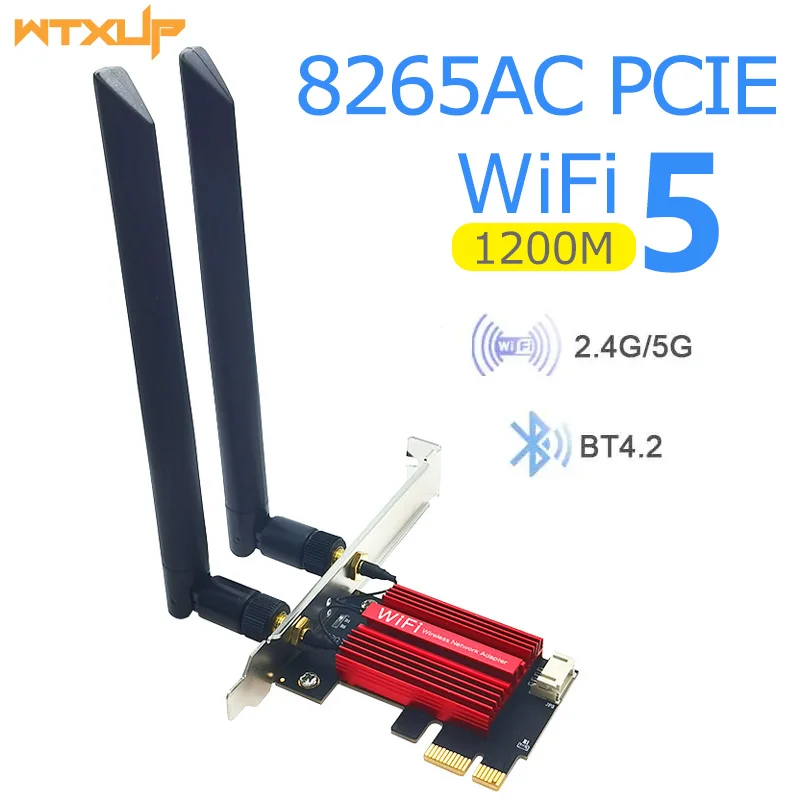 

1200Mbps AC Dual Band 8265 PCI Express PCie Desktop WiFi Adapter + Bluetooth 4.2 8265AC Wireless Card for Win7 8 10