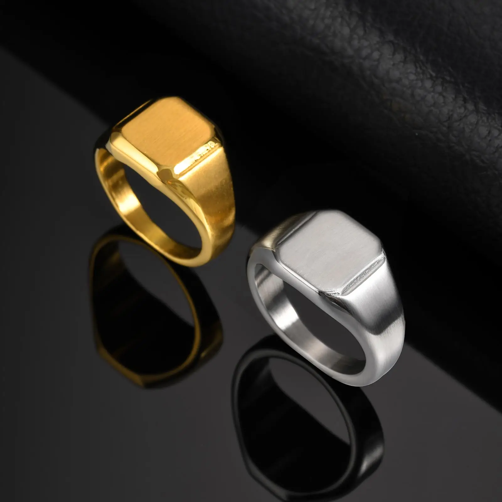 Square Signet Ring for Men Women,Gold Color Stainless Steel Ring
