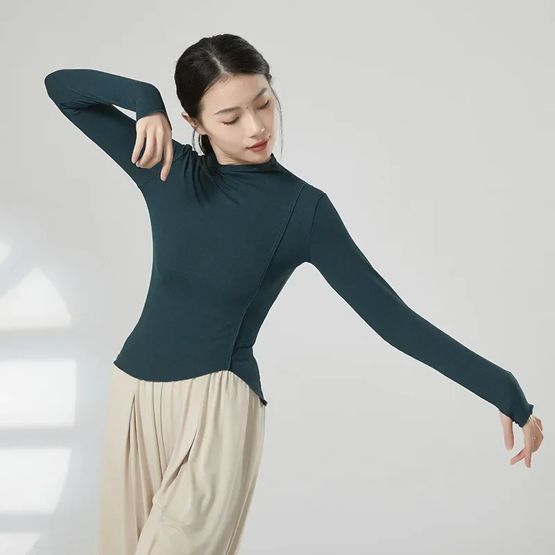 Abiti per la pratica della danza moderna, top a maniche lunghe con copertura in maglia per danza classica, abbigliamento per l'allenamento del corpo cinese da donna