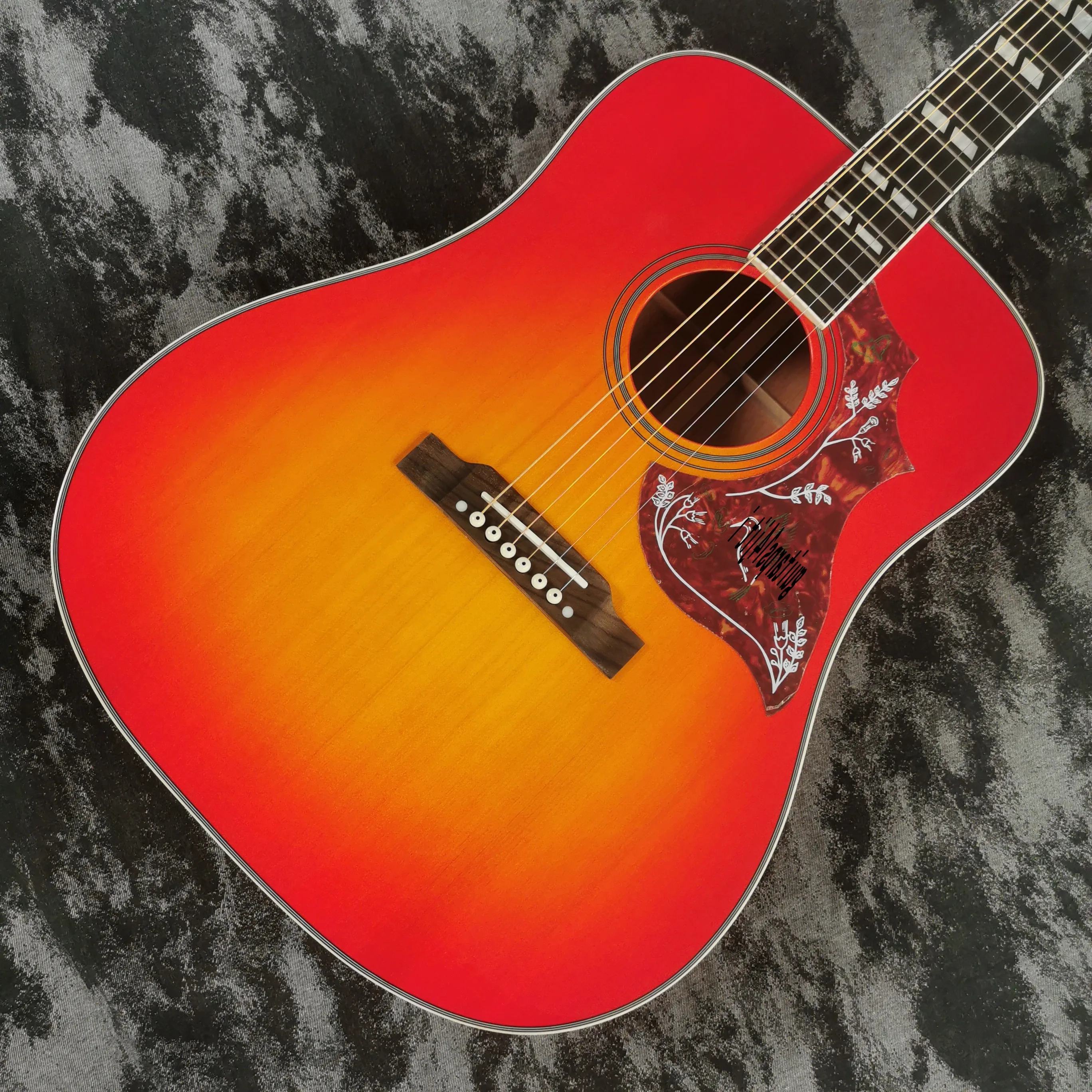 D-type bucket hummingbird series 41 inch solid wood profile top sunset red glossy paint acoustic guitar