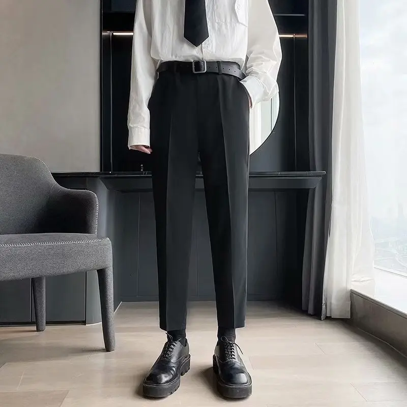 

Slim Fit Hong Kong Sle Men's Casual Pants Korean Version Faionable Straight Leg Nine Point Suit Pants Youthful Energy Sle