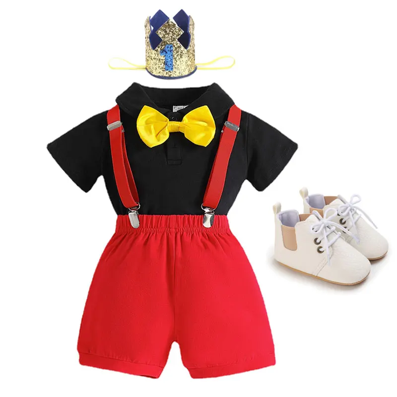 Baby Clothes Set Newborn Boys Clothes First Birthday Baby Cake Sash Outfit Baby  Photography Romper Tie with Suspender Shorts