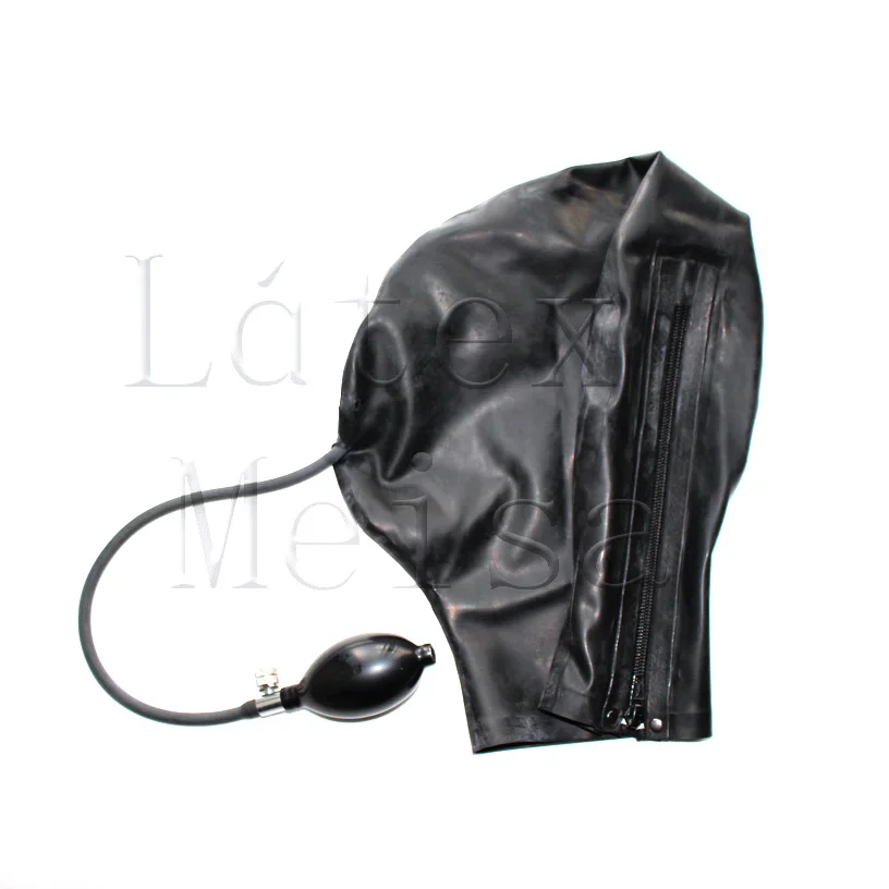 

latex hoods nose tube design open nostrils and attached back zip for adults