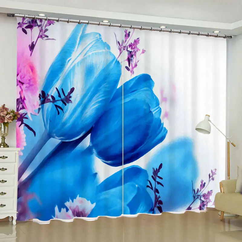 

Flower Curtains for Bedroom Living Room Window Curtain Block Sunlight Blackout High Shading Home Decoration 3D Purple Blue New