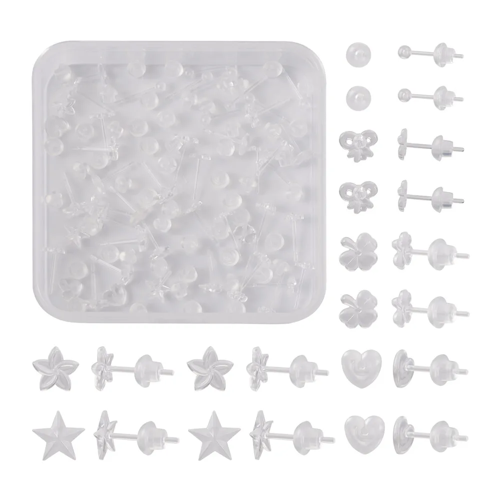 

60 Sets White Women Tiny Resin Stud Earring Star Flower Heart Mixed Shapes with Ear Nut for Simple Classic Jewelry DIY Making