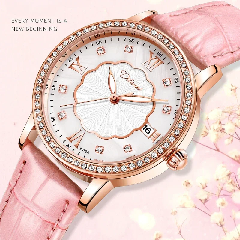 

Tourbillon Automatic Mechanical Watch for Women Waterproof Luminous Pearl Shell Watch Diamond-encrusted Calendar Sports Watch