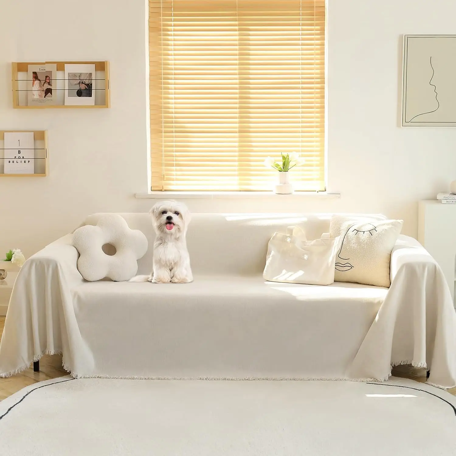 

Oversized Couch Cover for 3 Cushion Sofa, Washable Sofa Protector for Living Room, 91" x 150", Beige