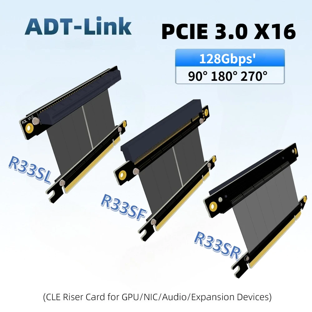 

Кабель-удлинитель R33SF-PW PCI-E 3.0 x16 для видеокарты, угловой 90°, PCIe 16x ° 180 ° 270 ° Вертикальная видеокарта Gen3.0 GTX1080Ti