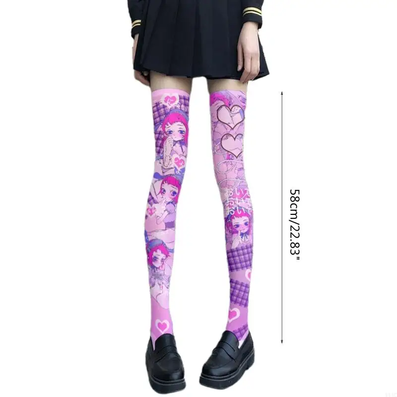 Y1AC Women coxa meias altas Anime Bunny Girl Print Over Knee Socks