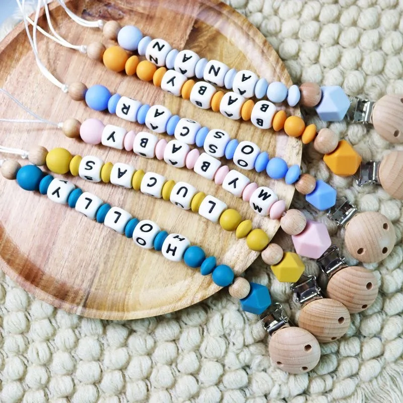 

Custom Baby Personalized Name Soother Pacifier Chain Dummy Nipple Holder Guard Infant Feeding Teething Toys Pendant Newborn Gift