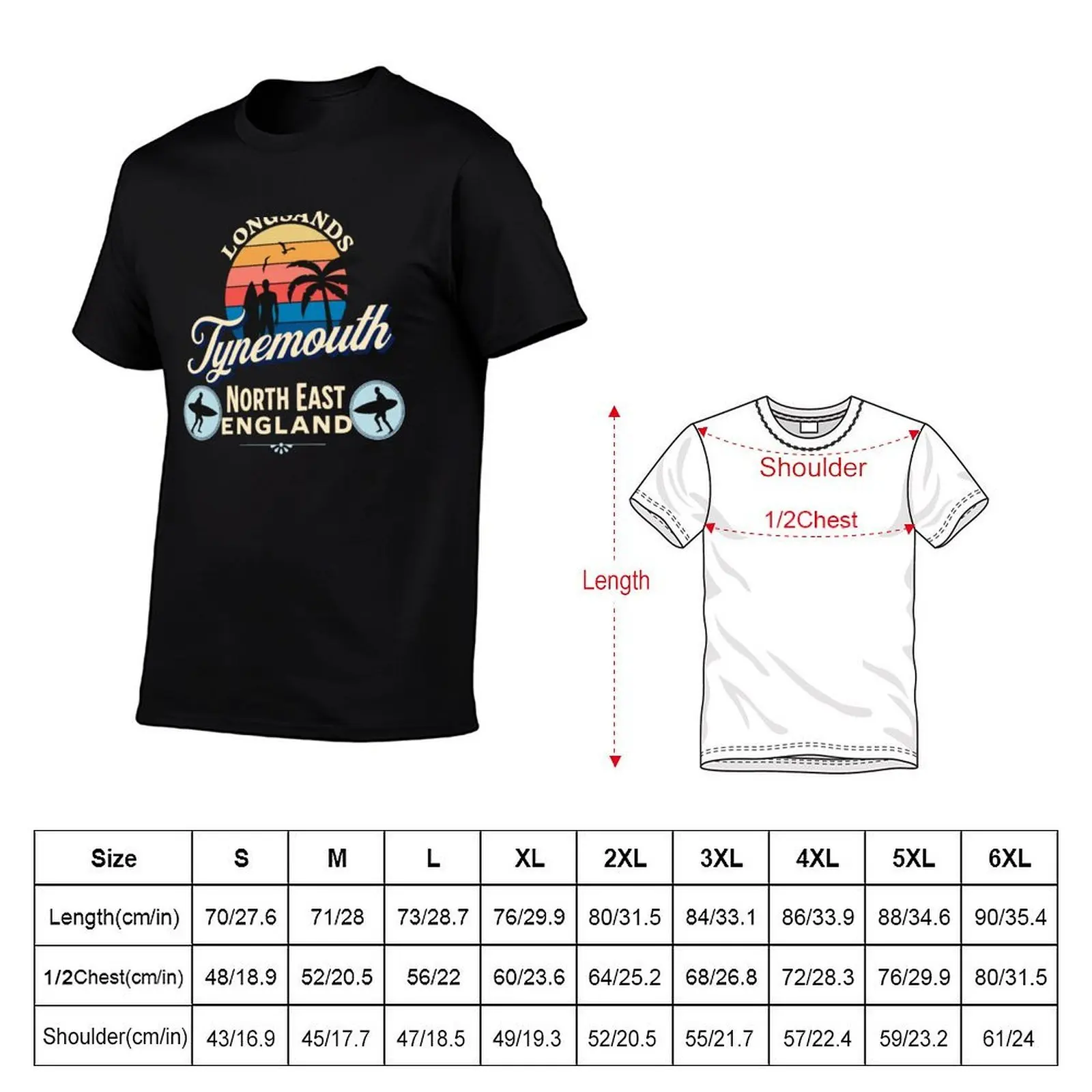 Longsands Tynemouth North East Sunset Surfer Palm Tree T-Shirt Utility Casual Work T-Shirt