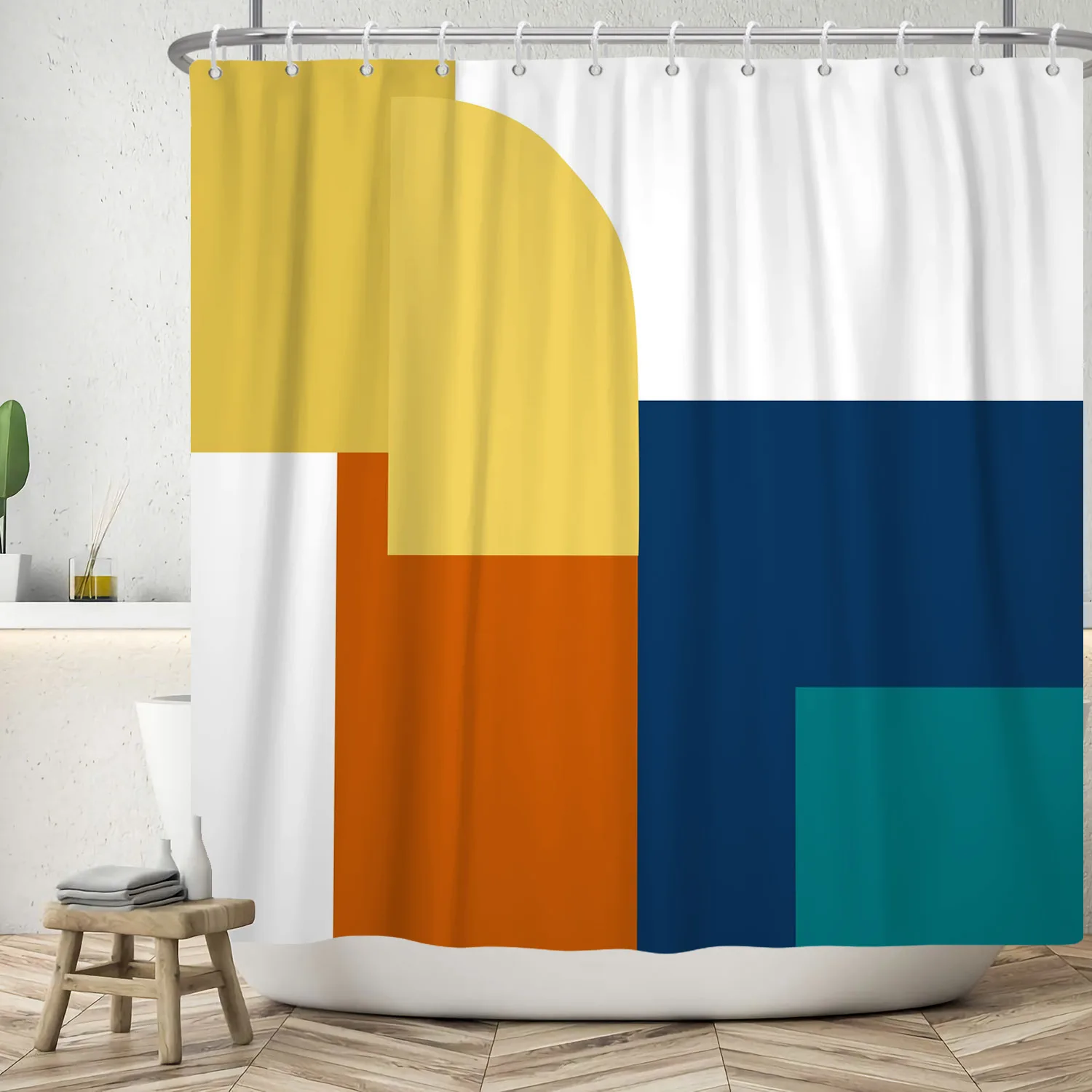 Geometric Line Round Color Block Shower Curtain Artistic Styling Simple Modern Polyester Shower Curtain Bathroom Decoration