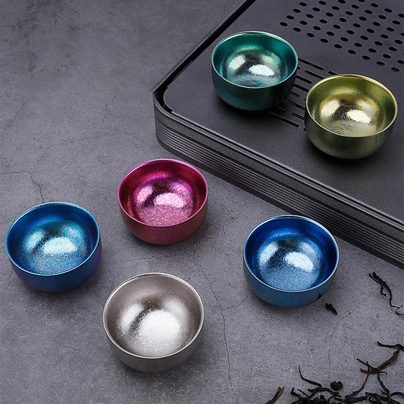 Titanium Cup Pure Titanium Tea Cup Outdoor Camping Portable Tea Set Portable Storage Home Double Layer Anti Scalding Tea Bowl