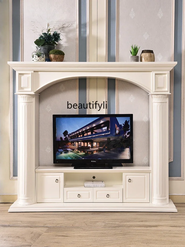 

European Style Fireplace TV Cabinet Fireplace Curio Cabinet Living Room American TV Cabinet Fireplace Mantel