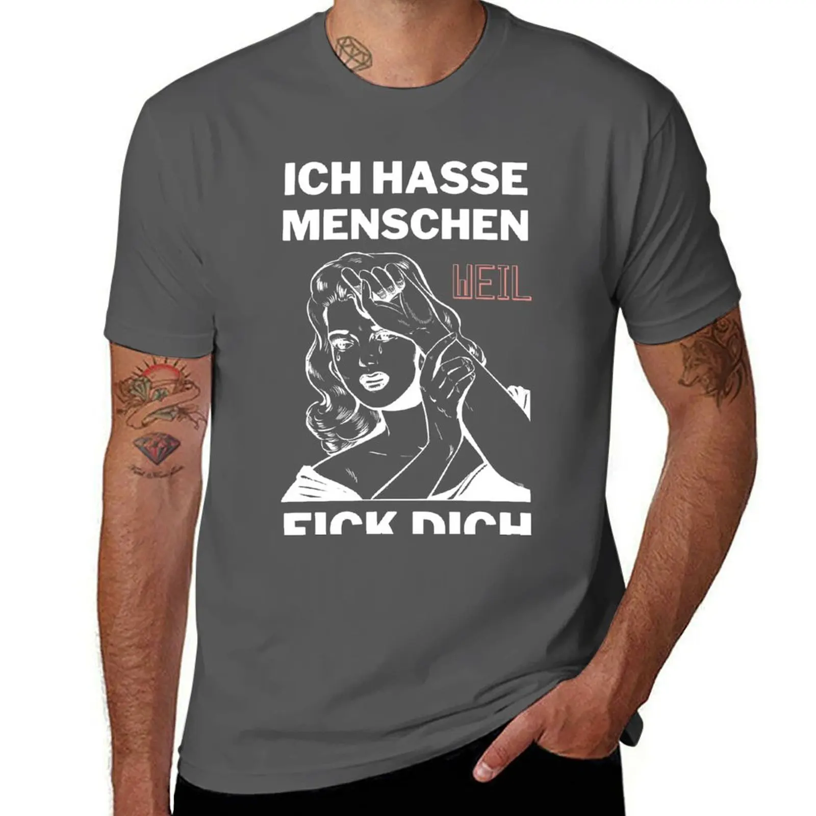Ich hasse Mensch، wieul Fick dich. تي شيرت تي شيرت للرجال حزمة تي شيرت رجالي أبيض مصمم تي شيرت #1