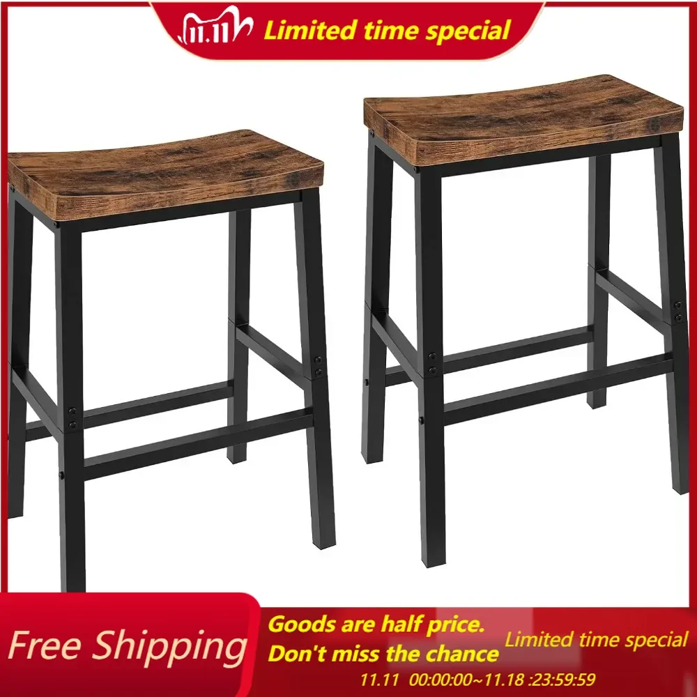 

Bar Stools, Set of 2 Bar Chairs, 23.6 Inch Saddle Stools, Kitchen Counter Stools with Footrests, Industrial Stools for