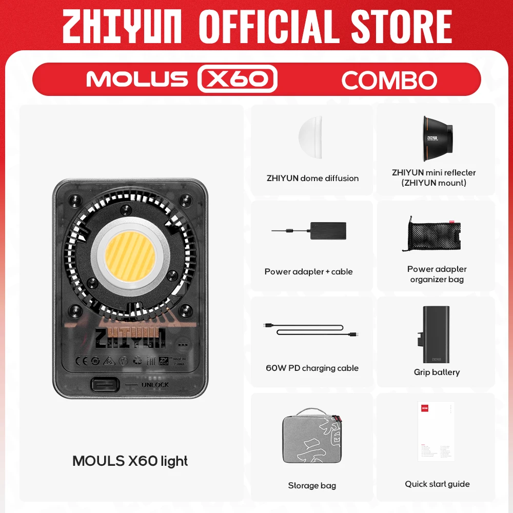 ZHIYUN 公式 MOLUS X60 X60RGB RGB 60 ワット COB ビデオライト LED