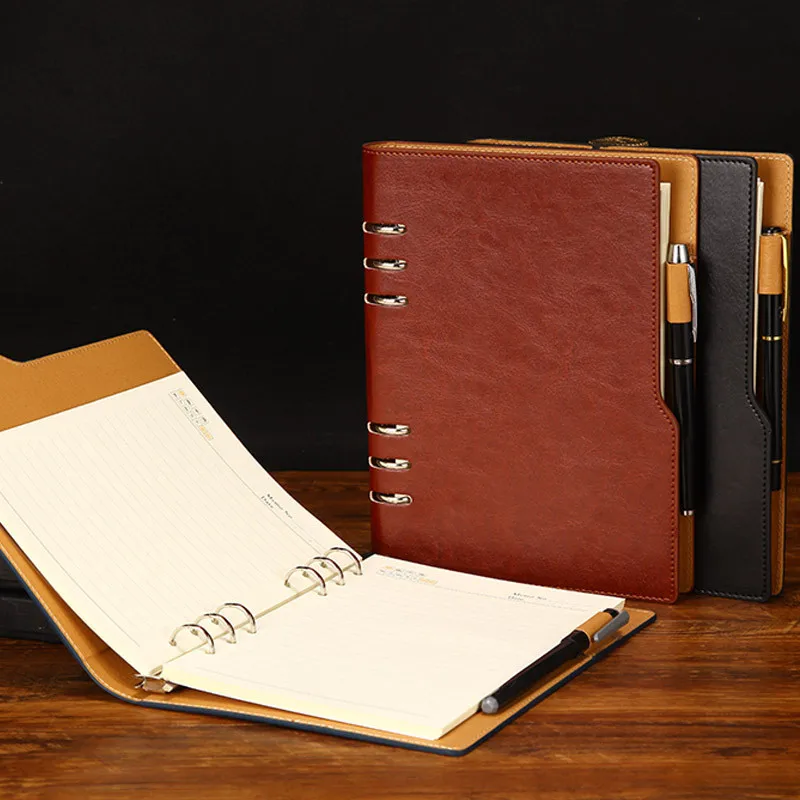 Imagem -05 - Leather Cover Loose-leaf Binder Notebook para Escritório Planejador de Negócios Diário do Estudante a5 Escrita Memo Notepad 100 Folhas pu