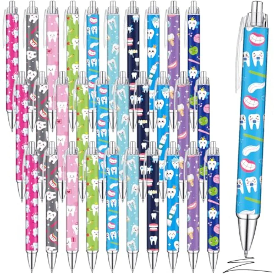 

30 шт., стоматологическая ручка, подарки, оптовая выдвижная шариковая ручка для стоматологов, черные чернила с бумажным прокруткой внутри, аксессуары для стоматологического помощника