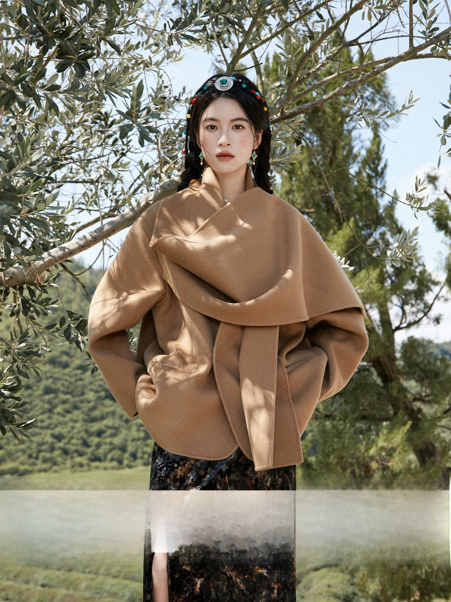 

Шерстяное пальто Anytime 00 с воротником-шарфом, двустороннее, из тяжелой шерсти, в новом китайском стиле, простое, оверсайз, для повседневной носки, женское...