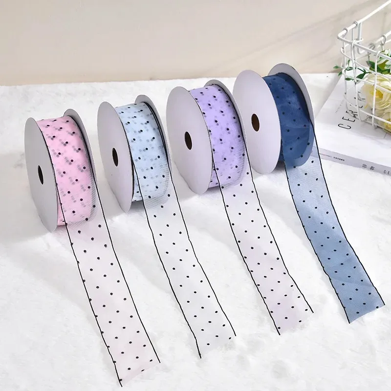 20/100yds Cute Dot Printed Organza Lace Ribbon DIY Crafts Layering Garment Accessories Head Jewelry Wedding Party Decor 40mm