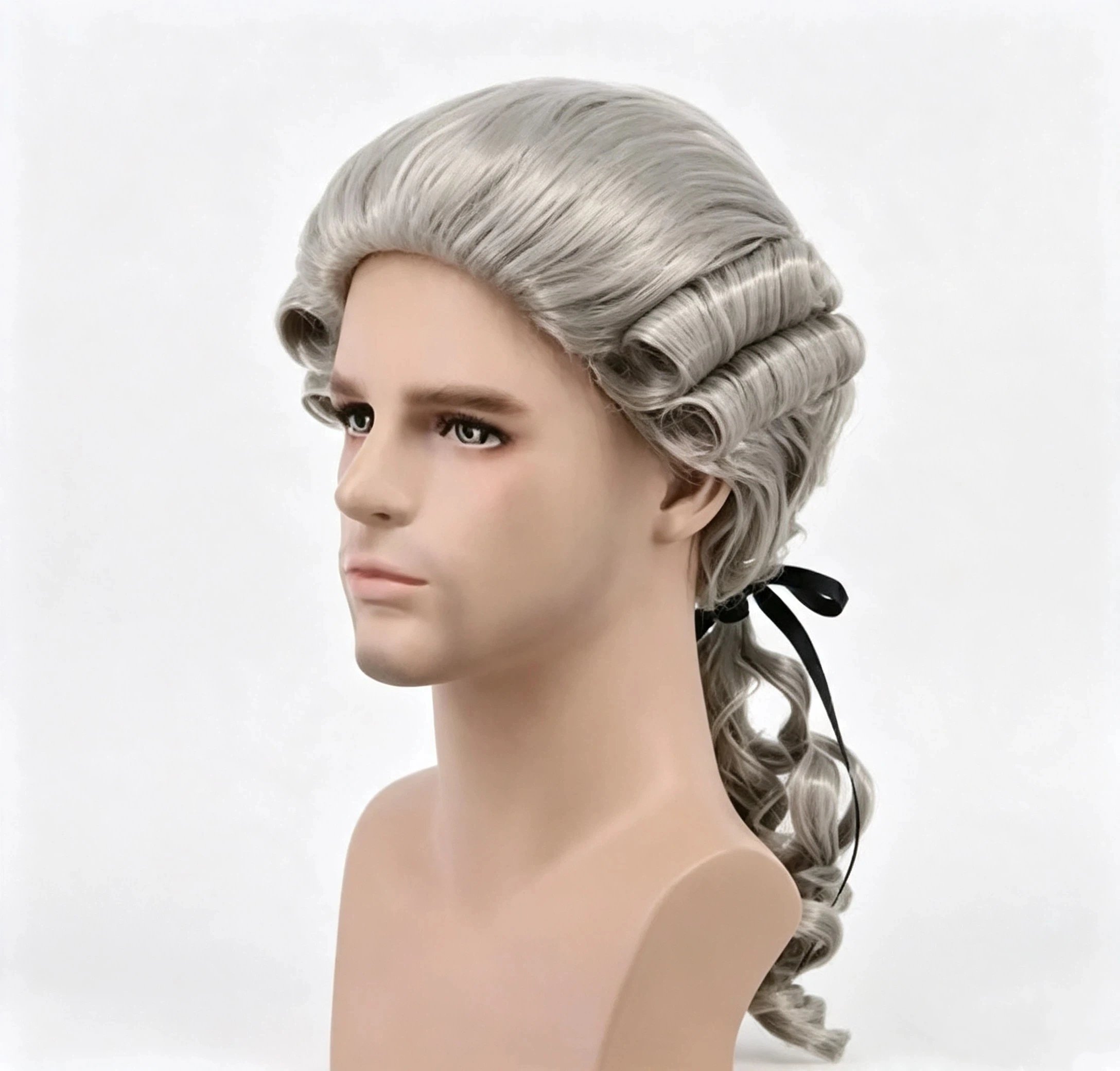 Lawyer Judge Baroque Cosplay Curly Wig Grey White Black Men Costume Wigs Deluxe Historical Long Synthetic Wig For Halloween