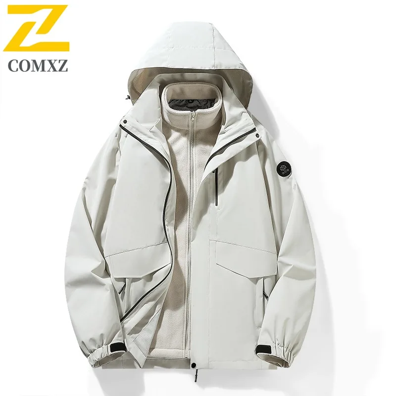 

COMXZ Simple Men Jacket Hooded Outdoor Exploration Multi-Purpose Coat Leisure Ski Thick Warm Winter New Men Windbreaker