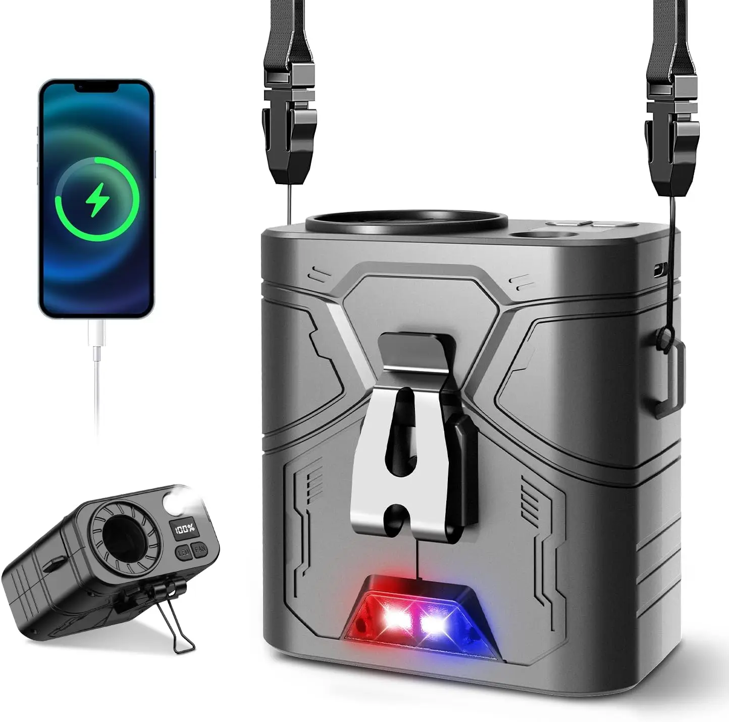 

20000mAh Wearable Waist Fan, 5-Speed 20000RPM, 60H Runtime, Hands-Free for Camping & Work