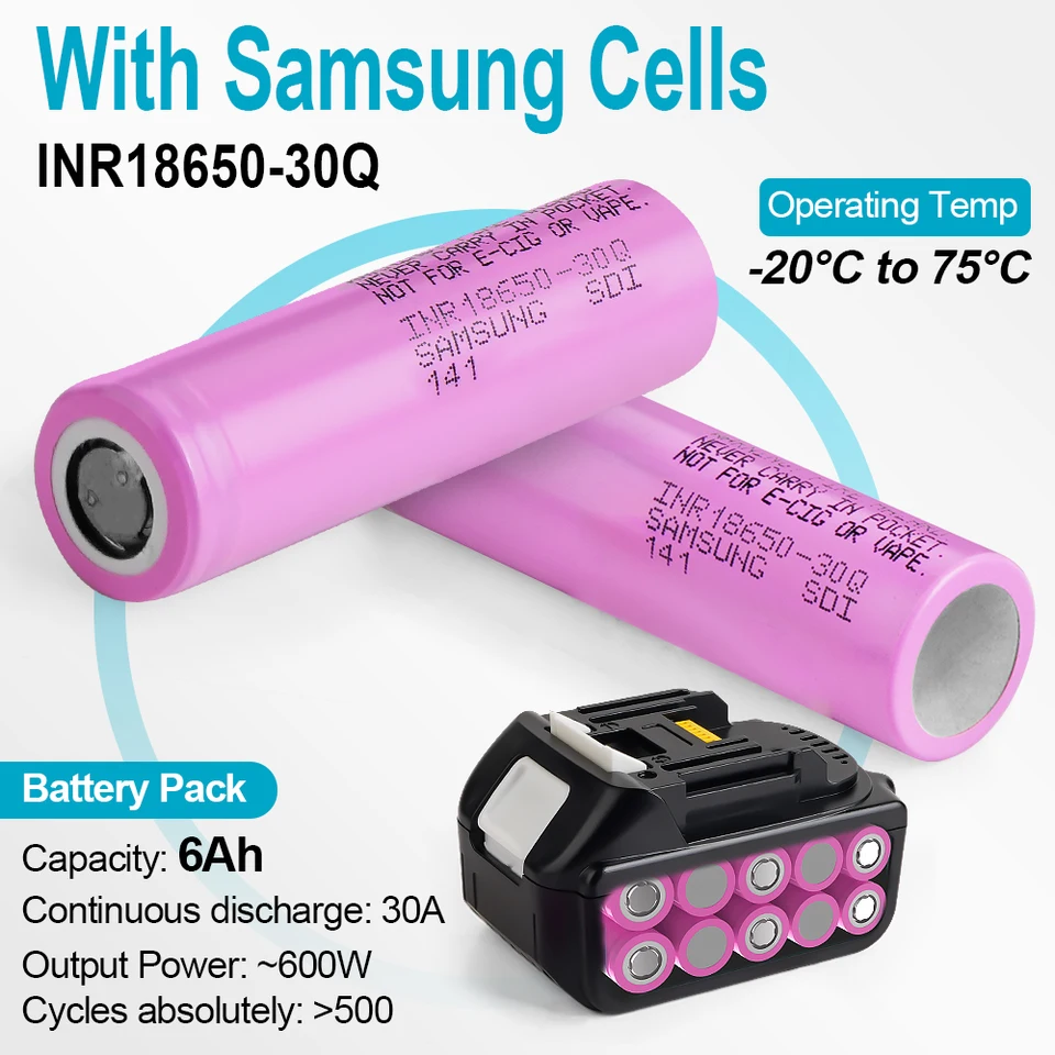 Batería profesional Waitley para herramientas eléctricas Makita 18V baterías recargables con celdas Samsung / accesorios de repuesto BL1860. 3