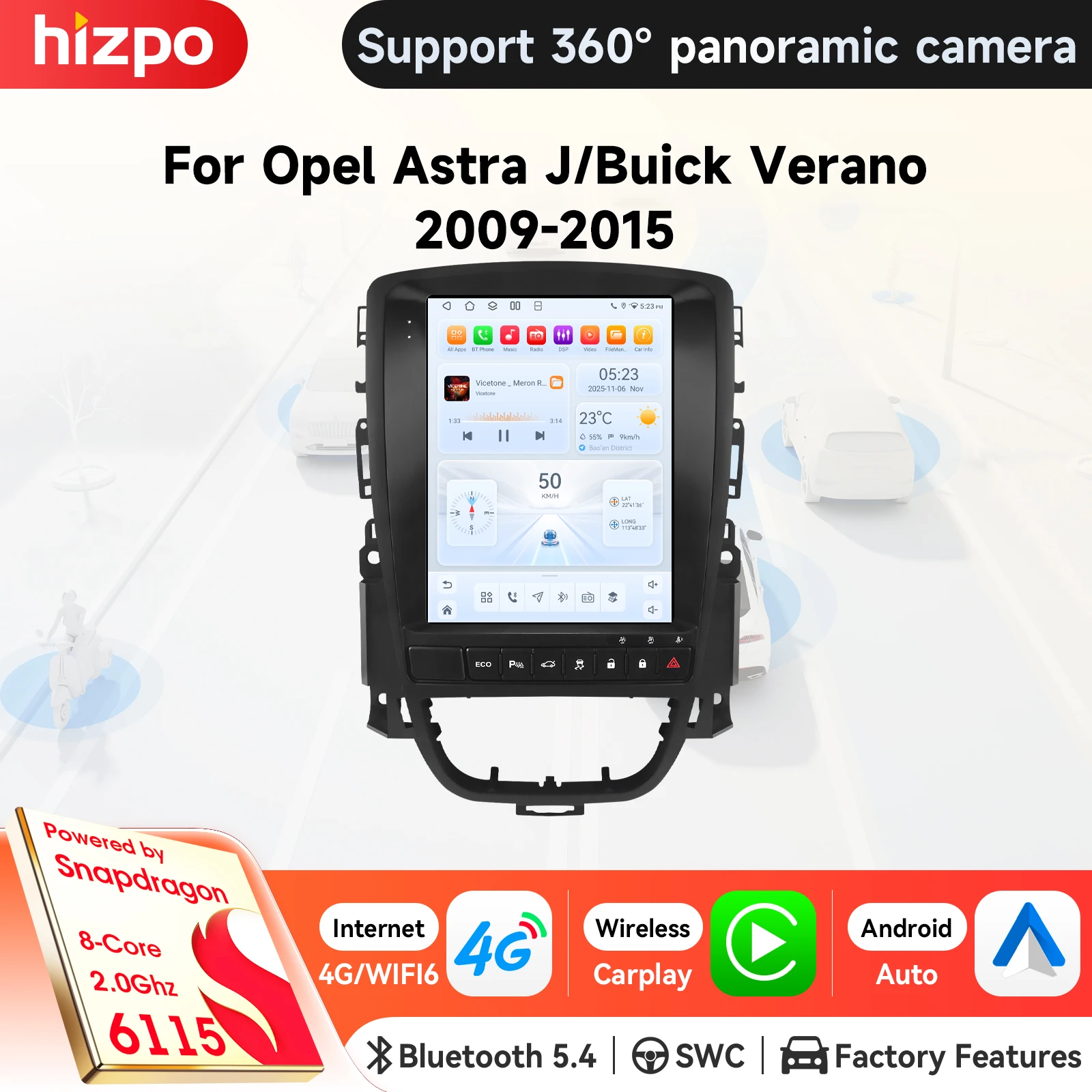 Schermo Intelligente per Auto Opel Astra J Buick Verano 2009-2015 Carplay Stereo 9.7 Pollici 6115 Multimedia 4G WIFI RDS GPS Autoradio