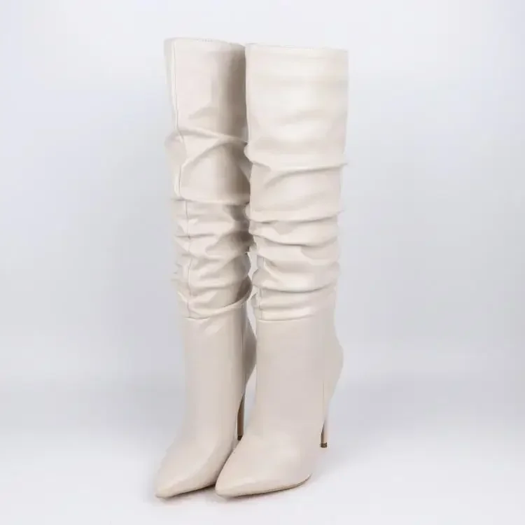 Women Boots High Heel For Womens Platform Classic Fashion Long Pointed Toe Wrinkles Winter