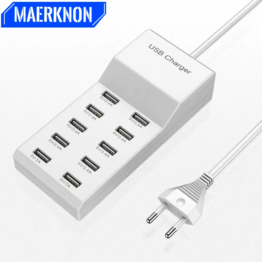 USB Charger 10-Ports 50W Fast Charging Station Type C Hub Adapter For iPhone Samsung Xiaomi Multiport USB Phone Extension Socket